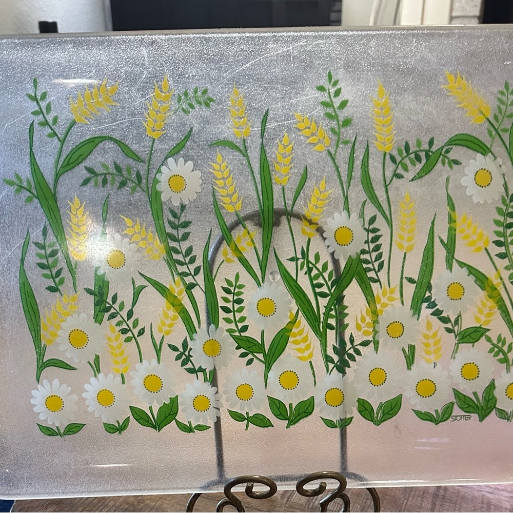 Vintage Stotter Lucite Green Yellow Daisy Tray 1970’s 15x12.5” Retro Cottagecore